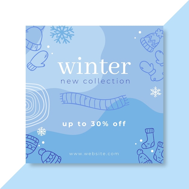 Free vector doodle monocolor winter facebook post