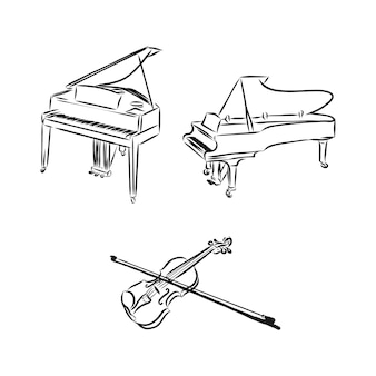 Набор музыкальных инструментов каракули, вектор, набор музыкальных инструментов, векторные иллюстрации эскиз