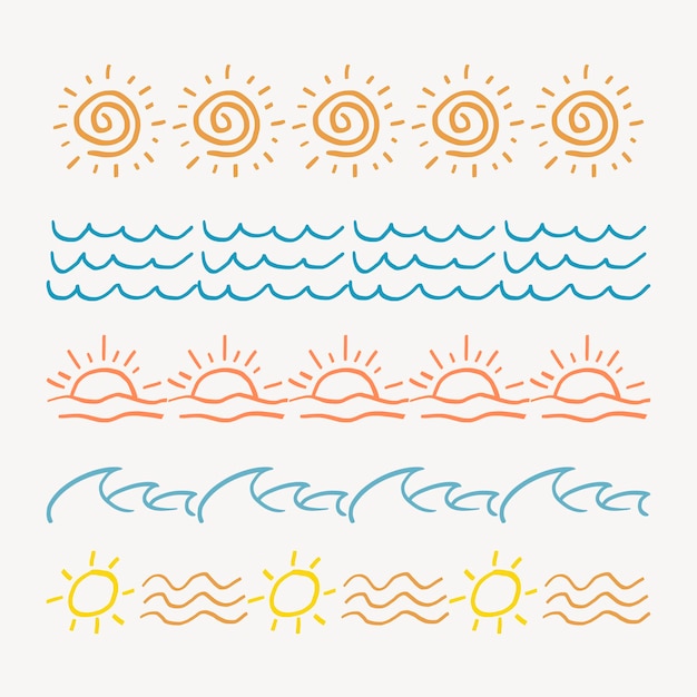 Free vector doodle pattern brush illustration vector summer seamless set