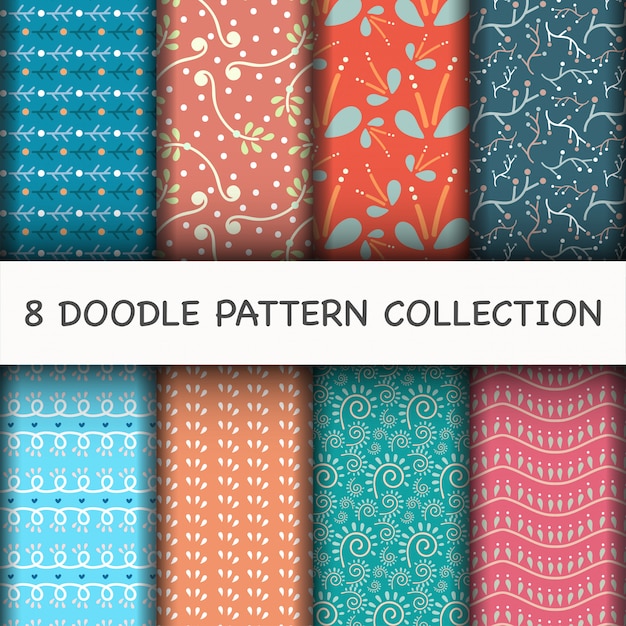 Doodle pattern set with flower