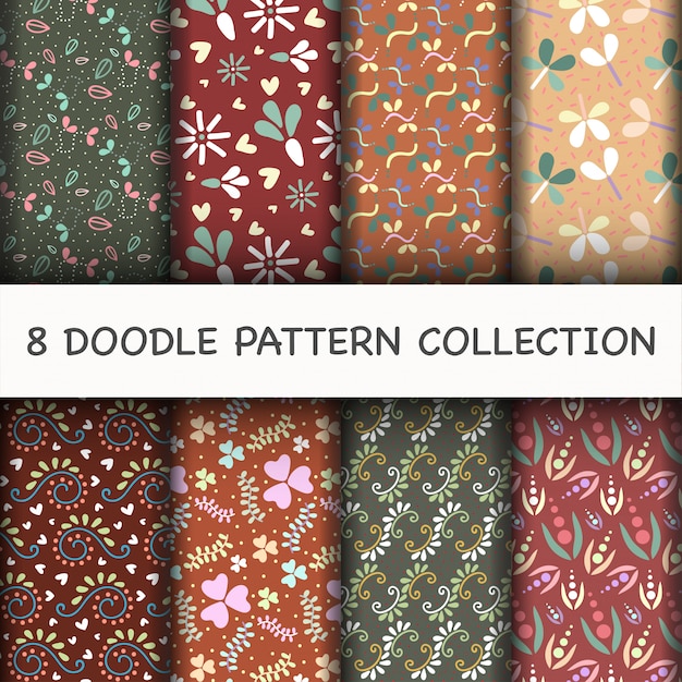 Free vector doodle pattern set with flower