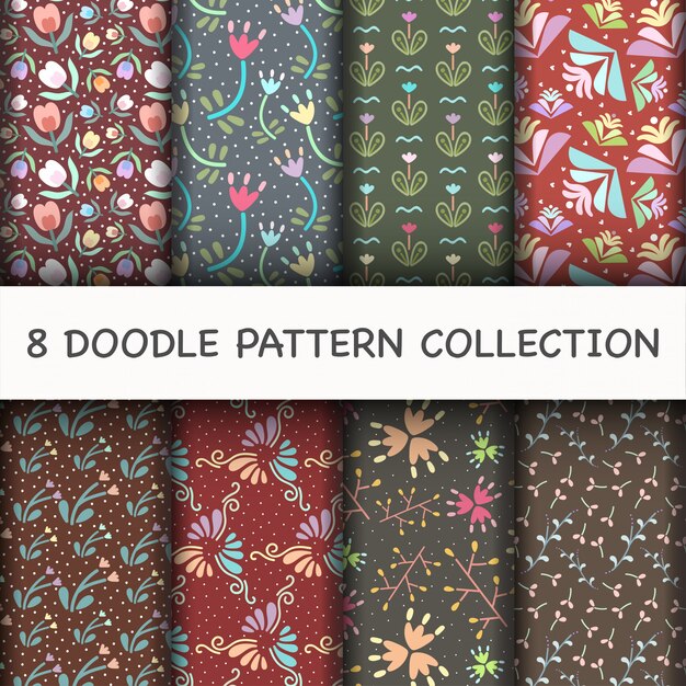 Doodle Pattern set with flower