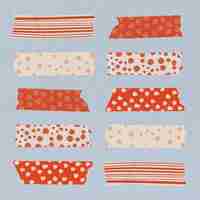 Free vector doodle pattern washi tape clipart, red diary sticker vector set