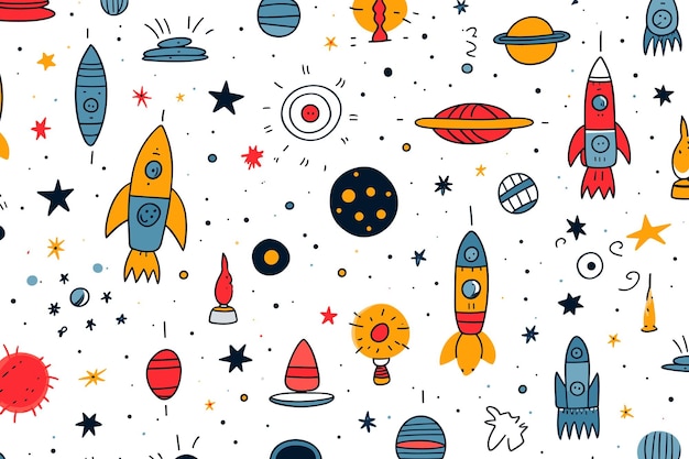 Free vector doodle pattern with space drawings