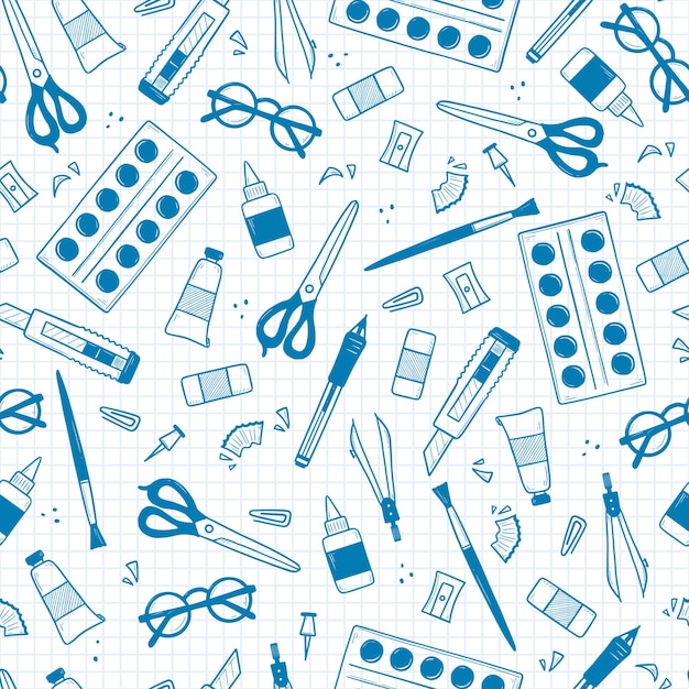 Free vector doodle school stationery seamless pattern design