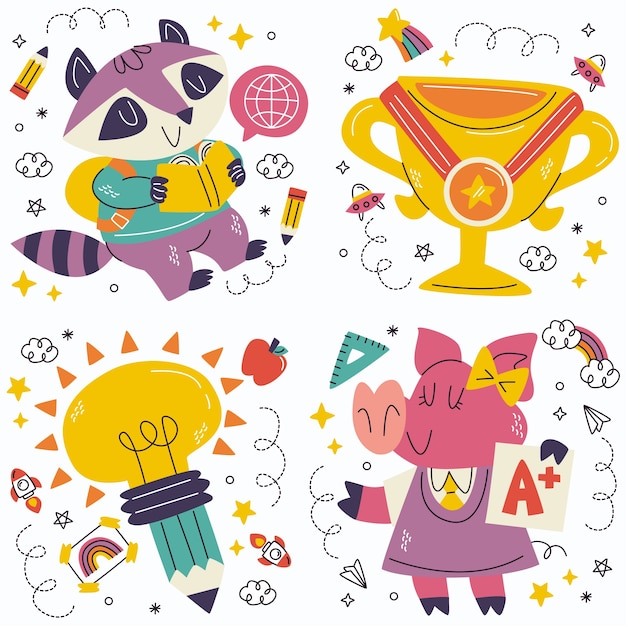 Free vector doodle school stickers collection