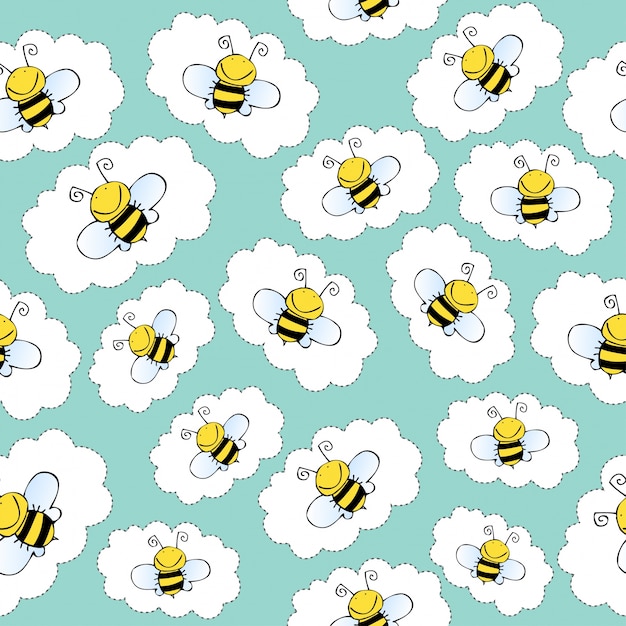 Doodle seamless pattern with bees
