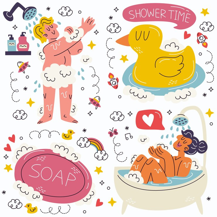 Free Vector doodle shower stickers collection