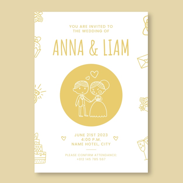 doodle simple yellow engagement invitation