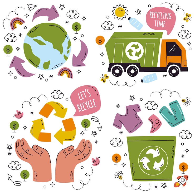 Free Vector doodle style circular economy stickers