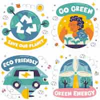 Free vector doodle sustainability  stickers collection