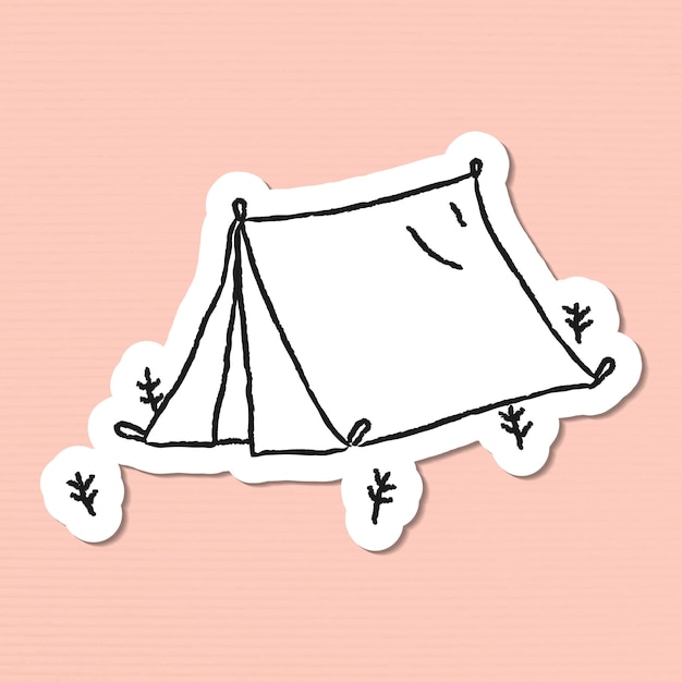 Free vector doodle tent on a campsite sticker vector