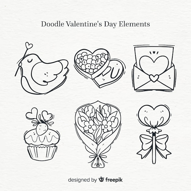 Free Vector doodle valentine elements pack