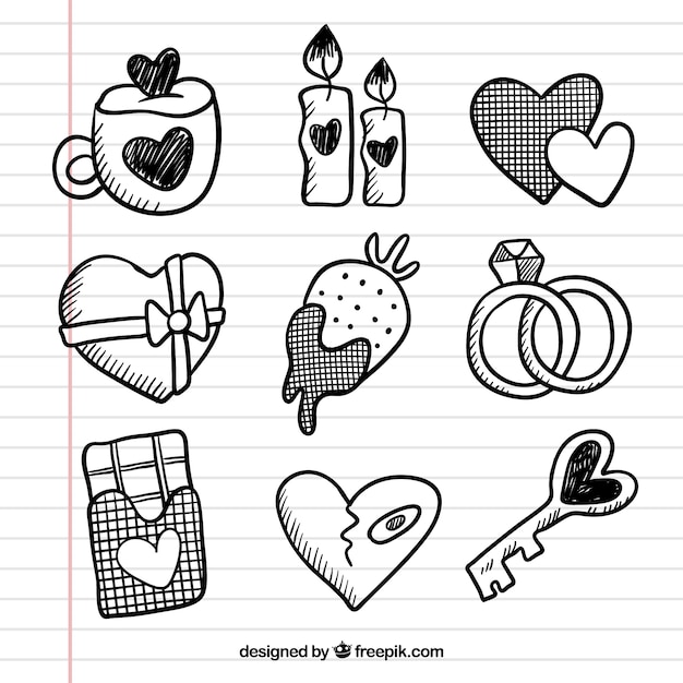 Бесплатное векторное изображение Коллекция элементов дня doodle valentine