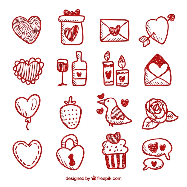 Бесплатное векторное изображение Коллекция элементов дня doodle valentine