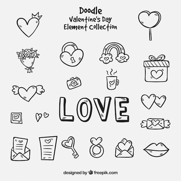 Коллекция элементов дня Doodle valentine