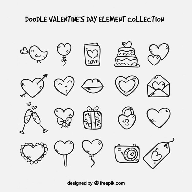 Коллекция элементов дня Doodle valentine
