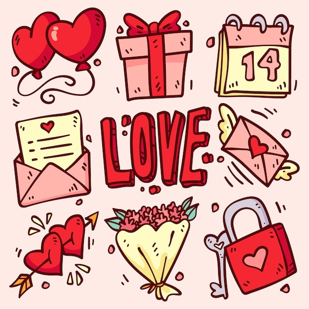 Free vector doodle valentine's day element collection