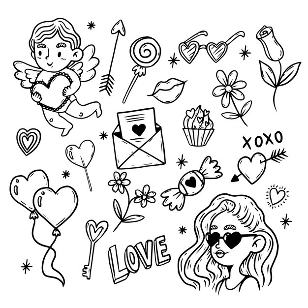 Doodle valentine's day element collection