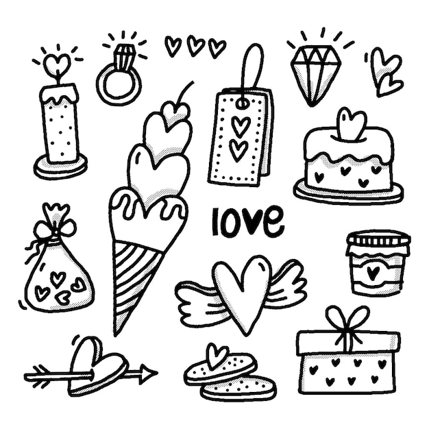 Collezione di elementi di san valentino doodle