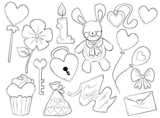 Free vector doodle valentine's day element set