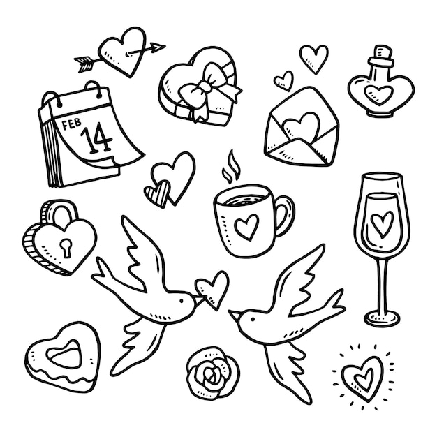Vettore gratuito doodle elementi di san valentino