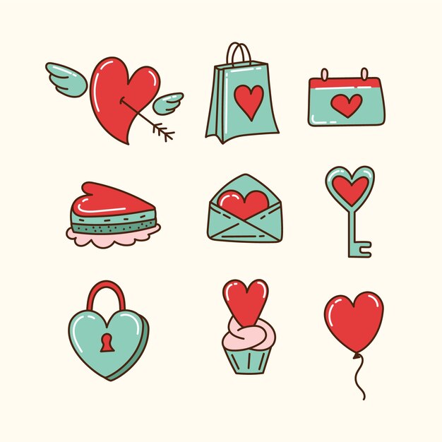 Doodle День Святого Валентина коллекция элементов