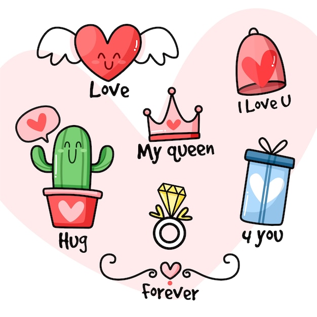 Free vector doodle valentines day element collection