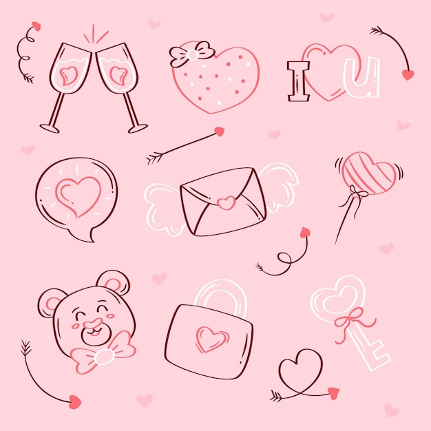 Doodle valentines day element collection