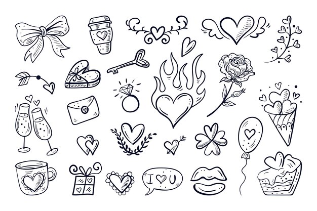 Doodle valentines day element collection