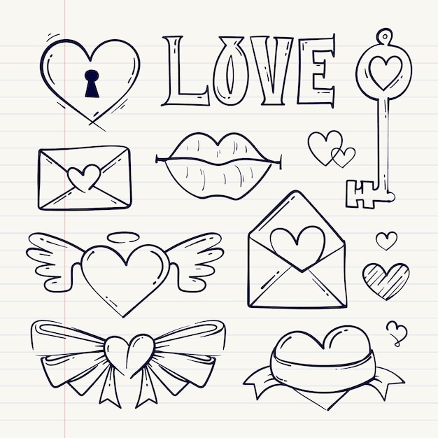 Free vector doodle valentines day element collection