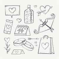 Free vector doodle valentines day element collection