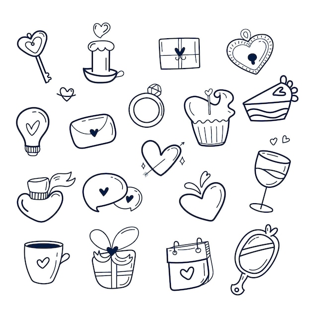 Free vector doodle valentines day element collection