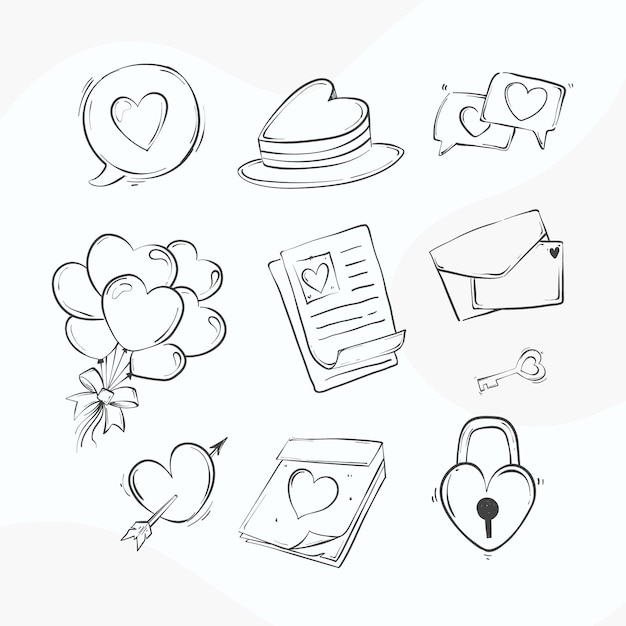 Vettore gratuito doodle collezione di elementi di san valentino