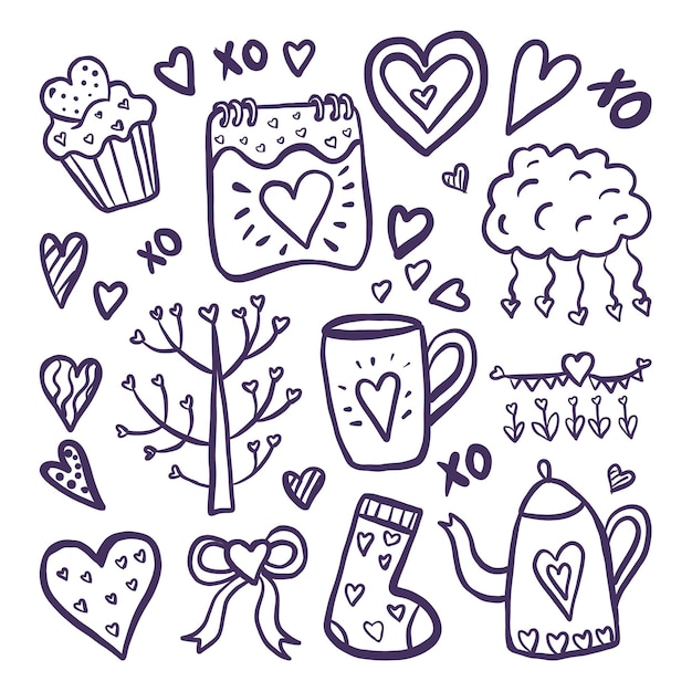 Free vector doodle valentines day element collection