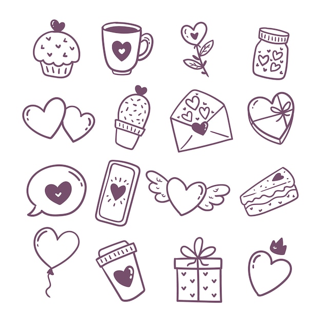 Free vector doodle valentines day element collection