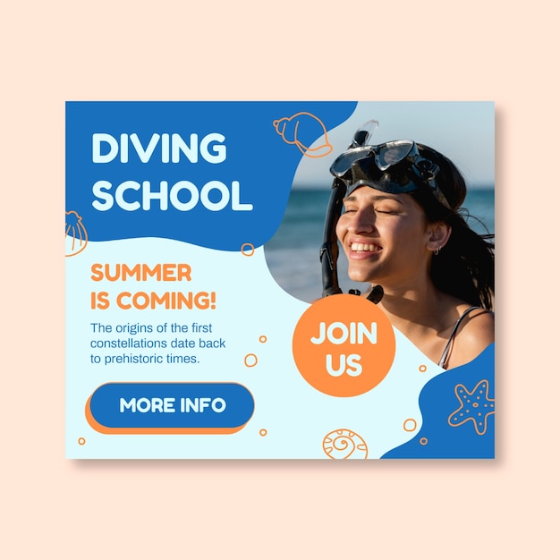 Free vector doodle waves scuba diving school rectangle banner