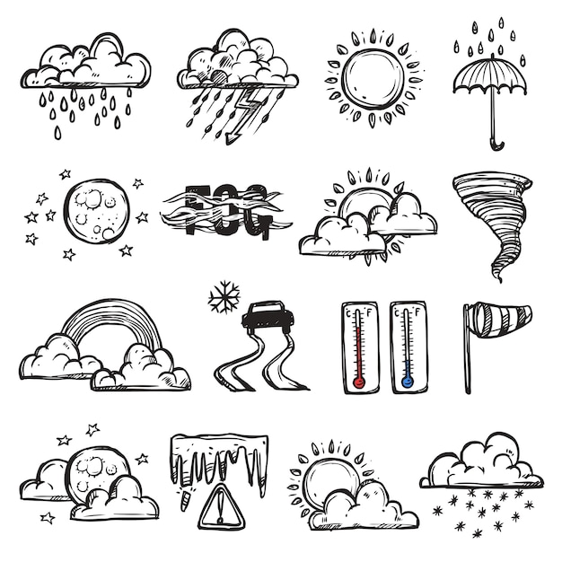 Vettore gratuito doodle weather set