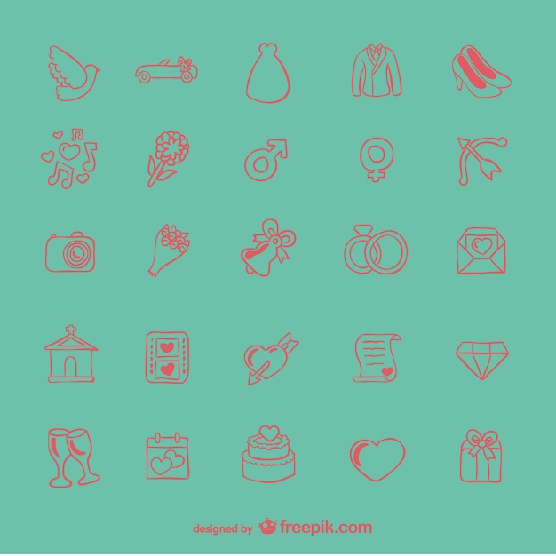 Doodle wedding icons set