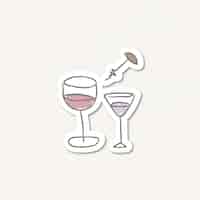 Vettore gratuito vettore dell'autoadesivo dei bicchieri di vino di doodle