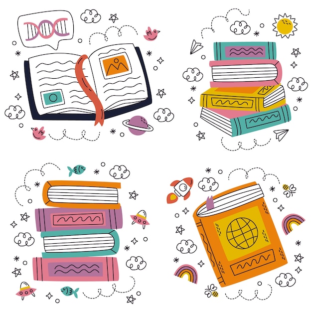 Free vector doodle world book day element set