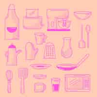 Free vector doodled kitchen elements set