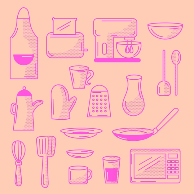 Doodled kitchen elements set