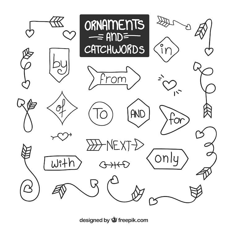 Free Vector doodles ornaments with arrows and catchworkds