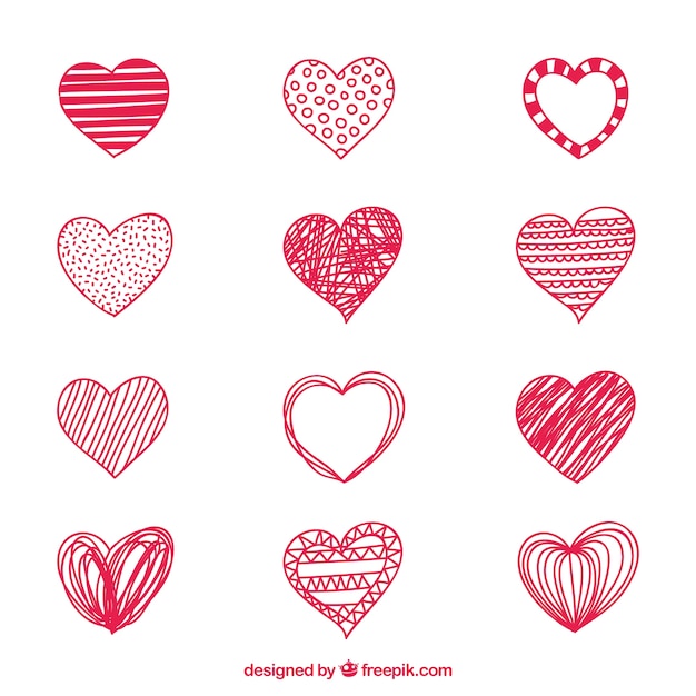 Free vector doodles pink hearts collection