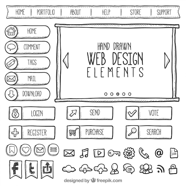 無料ベクター いたずら書きウェブ要素のコレクション