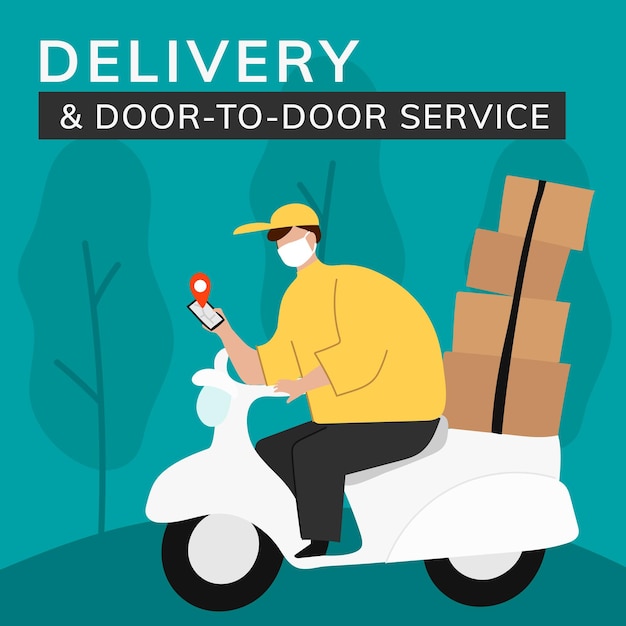 Free vector door to door delivery template social media post