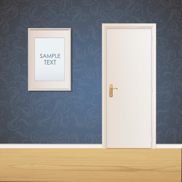 Free vector door and frame on wall background