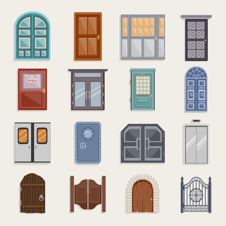 Free Vector door icons flat