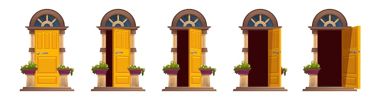 Free Vector door opening process steps